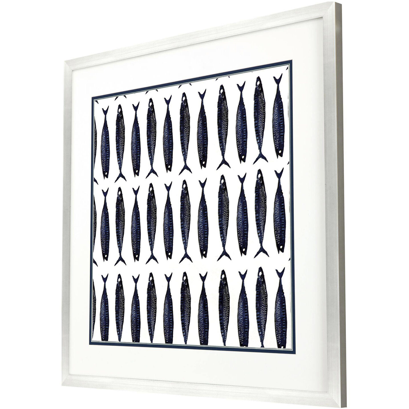 Fish Pattern Blue and Beige and White Framed Art
