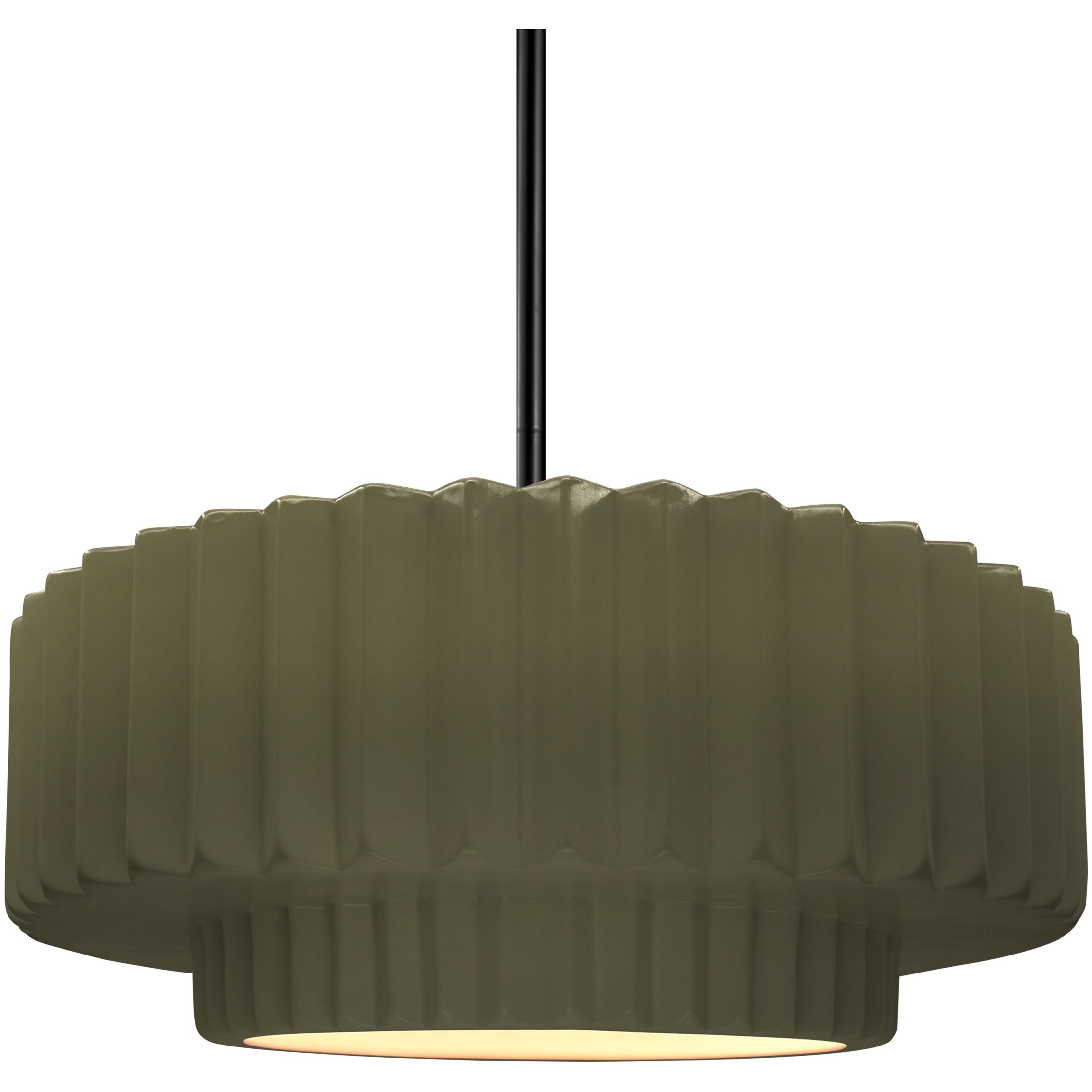 Radiance Collection - Pleated Tier Pendant Ceiling Light in Matte Black, Dedicated LED, Black Cord, Matte Green, 14.5W x 5.25H, Form+Finish+Function