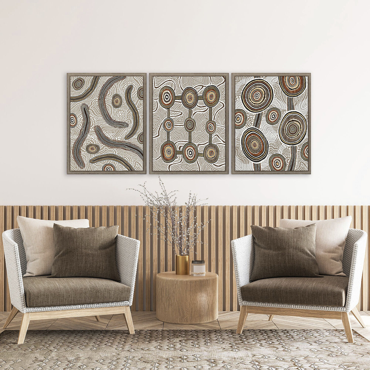 Huzi Brown and Black and White Framed Art