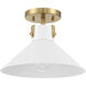 Contemporary 1 Light 11.5 inch White with Natural Brass Semi-Flush Ceiling Light
