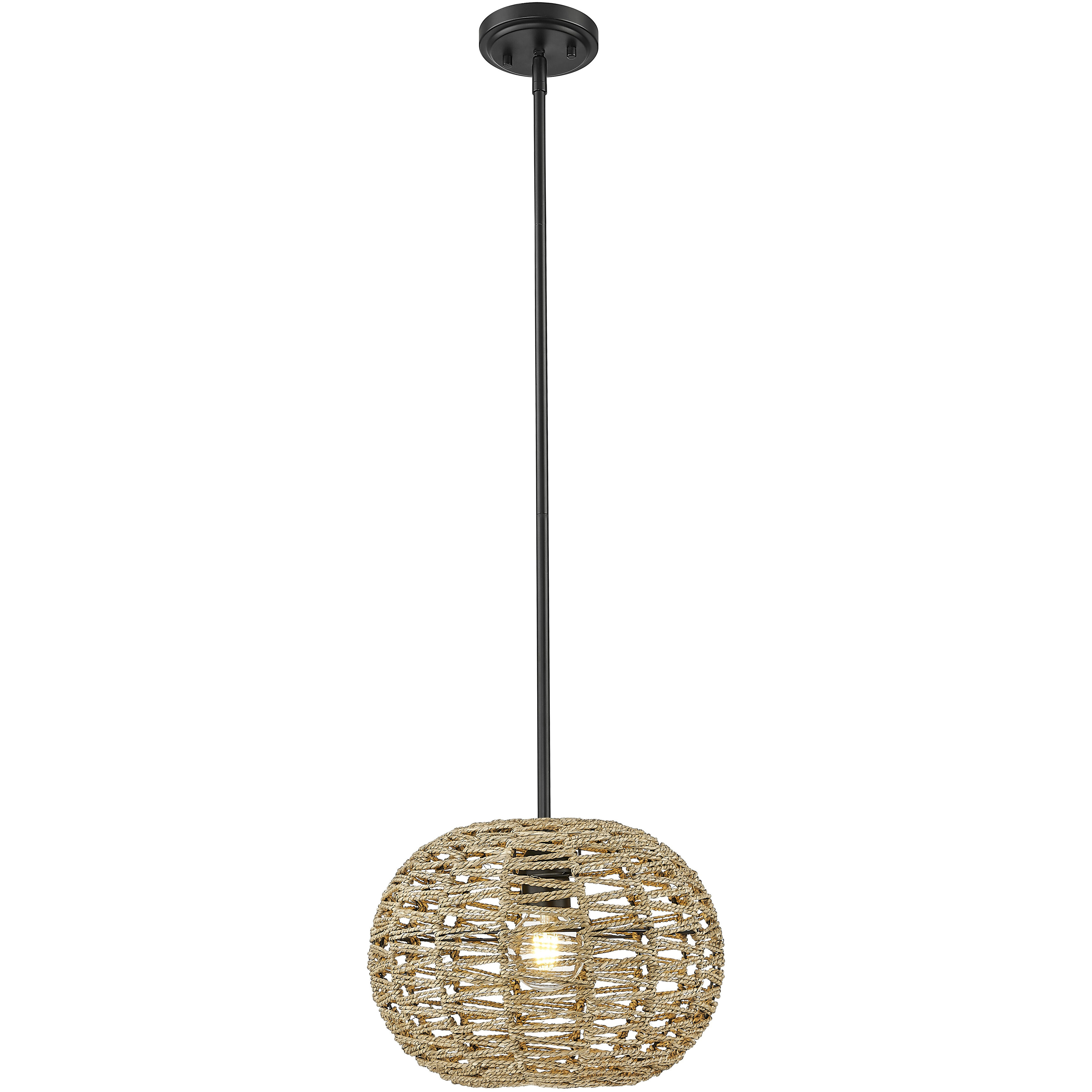 Berkshire 1 Light 15 inch Black Metal with Natural Seagrass Pendant Ceiling Light