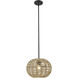 Berkshire 1 Light 15 inch Black Metal with Natural Seagrass Pendant Ceiling Light