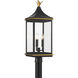 Simpson 3 Light 27.75 inch Matte Black and Textured Gold Outdoor Post