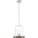 Arabel 1 Light 4 inch Brushed Nickel and Nutmeg Wood Mini Pendant Ceiling Light