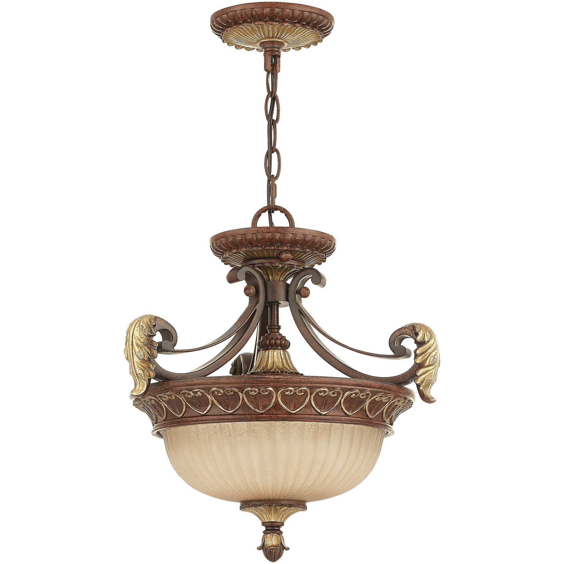 Villa Verona 2 Light 15 inch Verona Bronze with Aged Gold Leaf Accents Convertible Inverted Pendant/Ceiling Mount Ceiling Light
