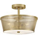 Cash 3 Light 13.75 inch Lacquered Brass Semi-Flush Mount Ceiling Light