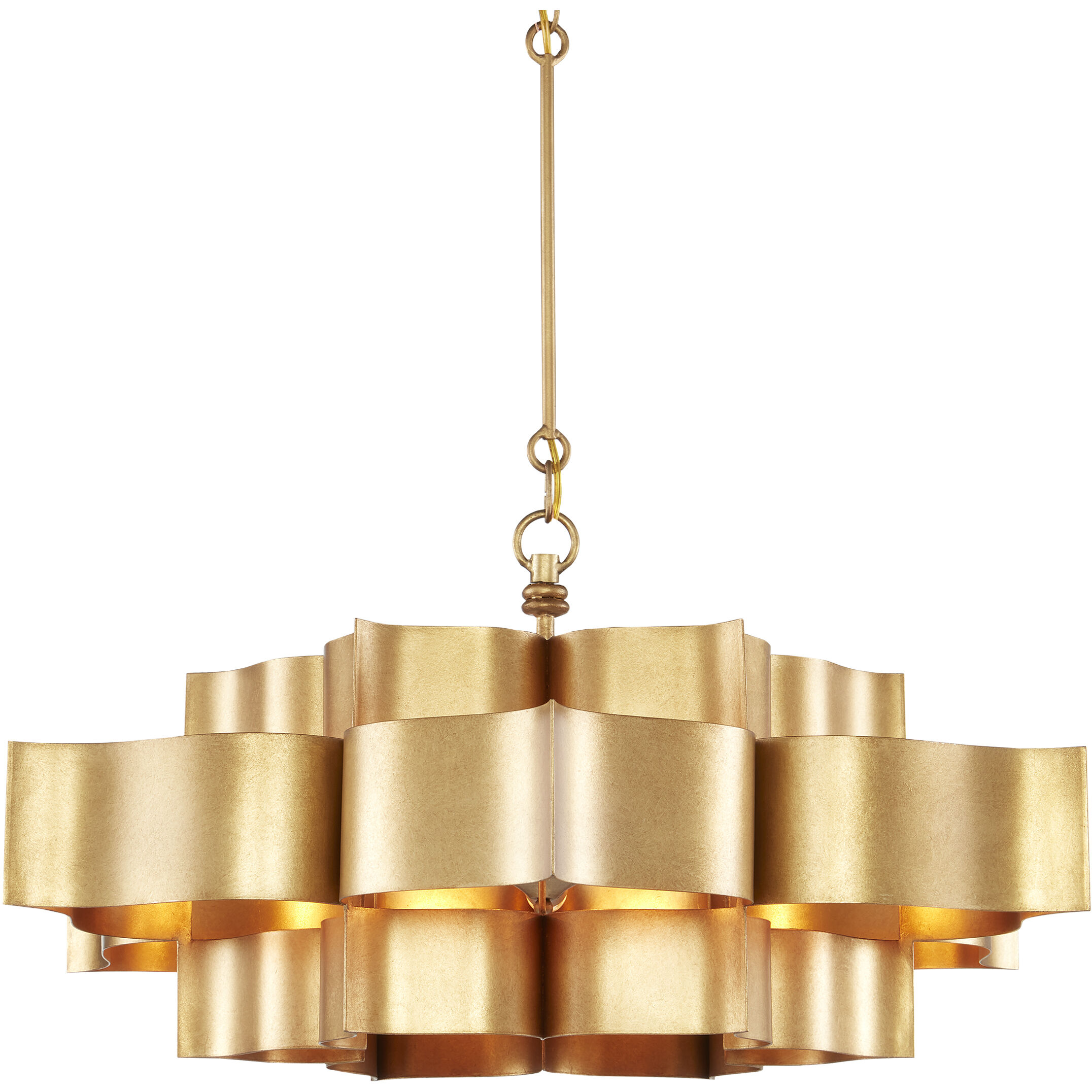 Grand Lotus 6 Light 30 inch Antique Gold Leaf Chandelier Ceiling Light, Large, Semi-Flush Convertible