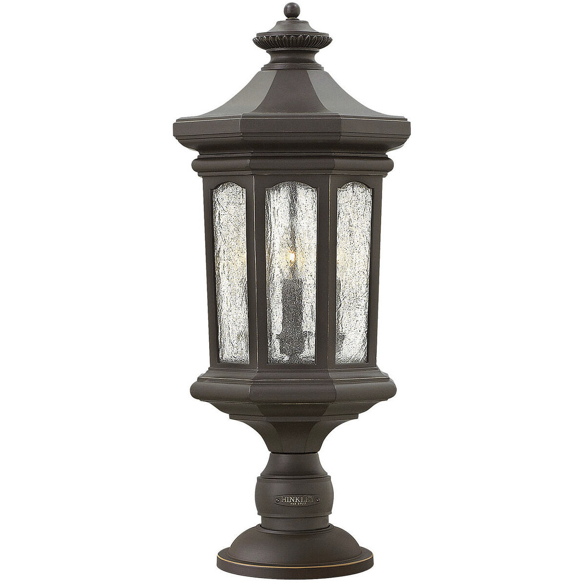 Estate Series Raley 4 Light 26.25 inch Oil Rubbed Bronze Outdoor Post Mount Lantern in Clear Seedy, Non-LED