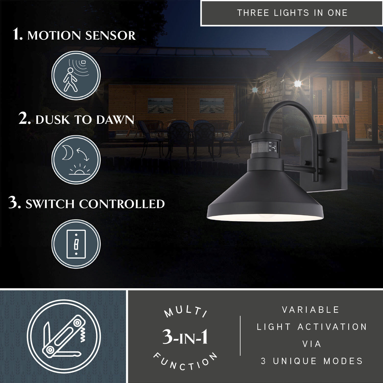 Highland Park 1 Light 9.5 inch Matte Black and White Outdoor Motion Sensor Wall Light