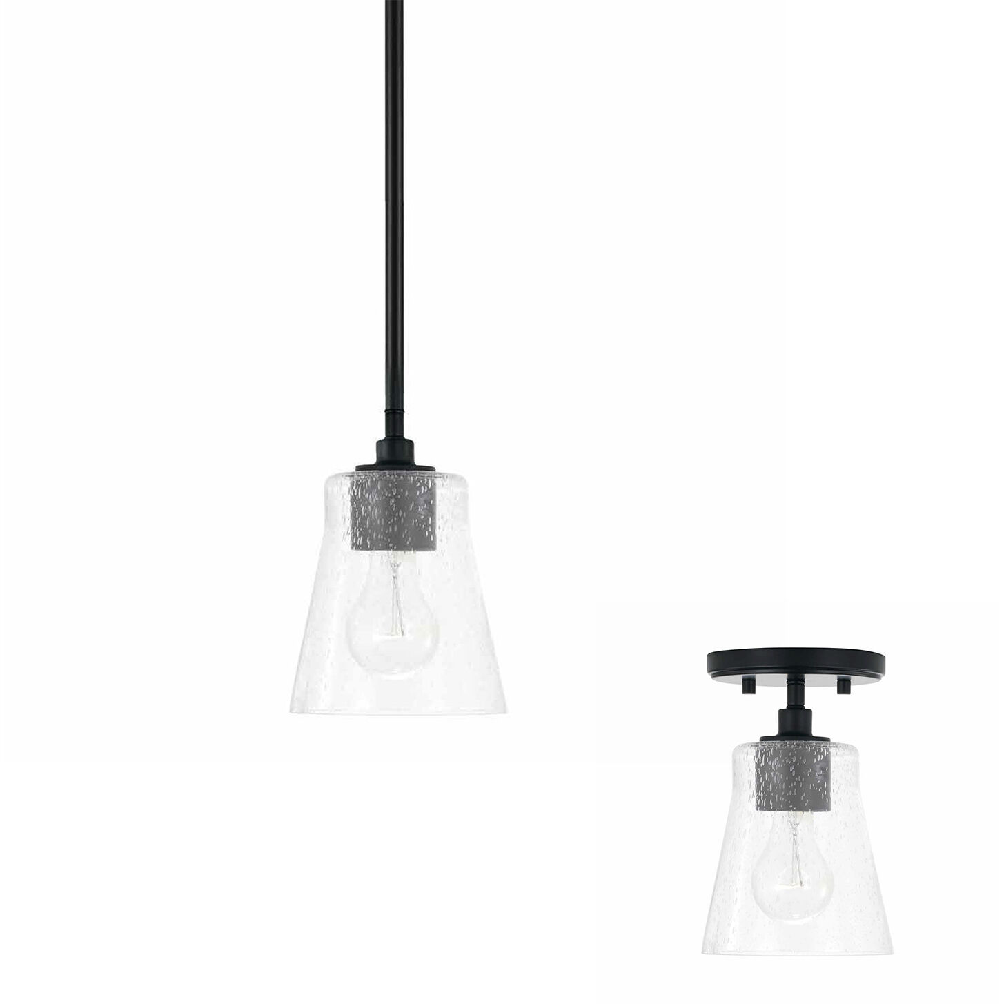 Baker 1 Light 5.5 inch Matte Black Pendant Ceiling Light, Convertible Dual Mount