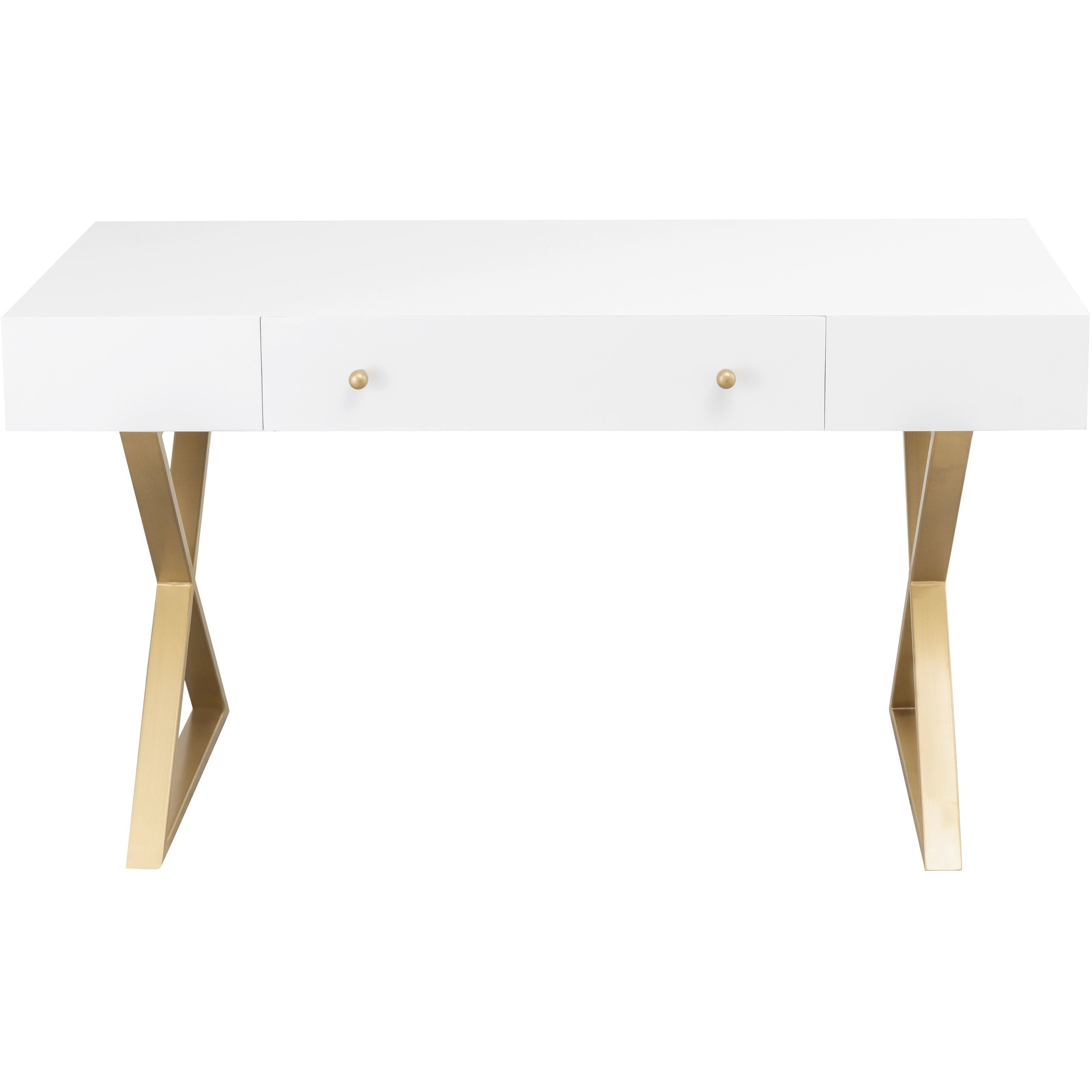 Guilford 54 X 25.5 inch White with Satin Brass Desk