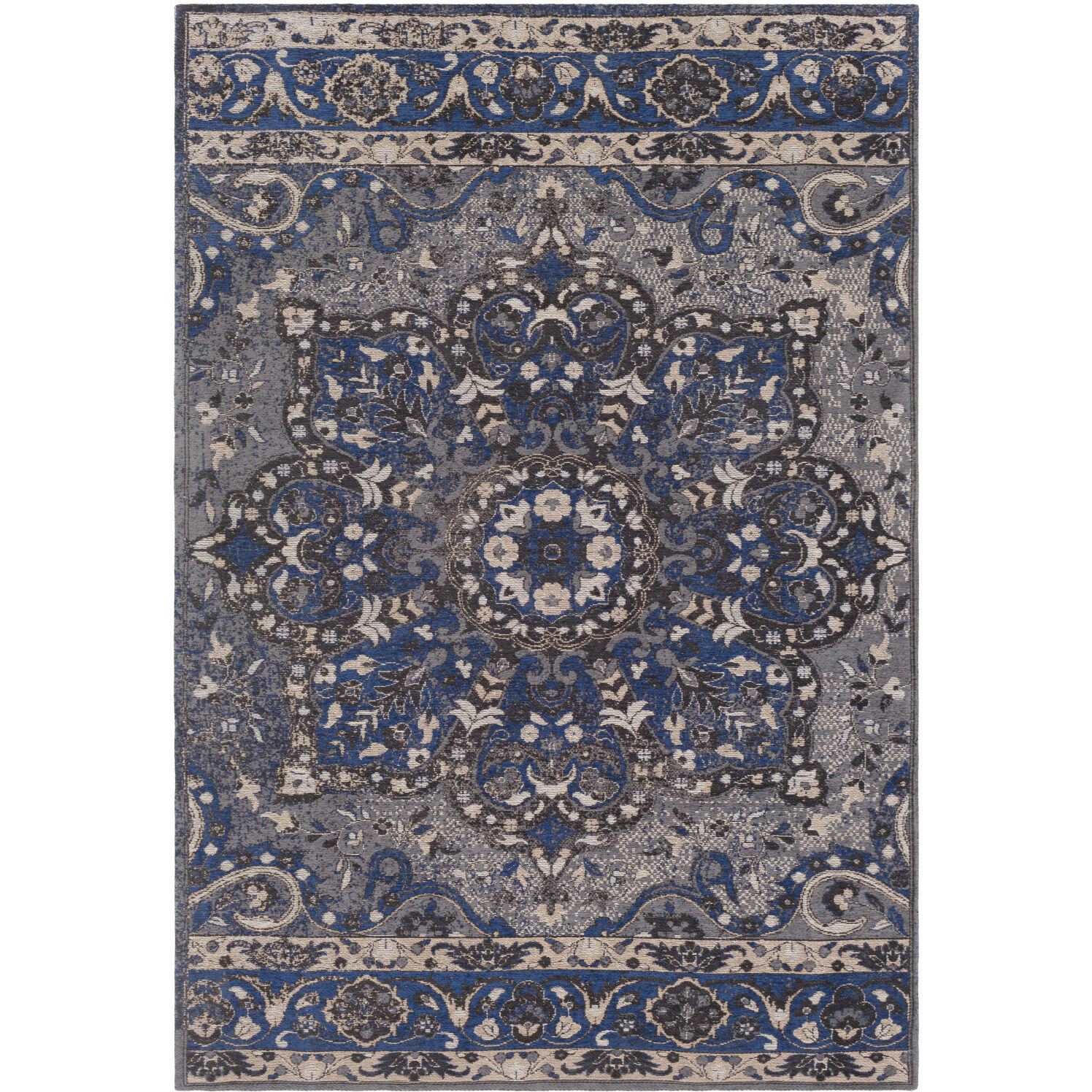 Javan 36 X 24 inch Navy/Charcoal/Medium Gray/Ivory/Taupe Rugs, Rectangle
