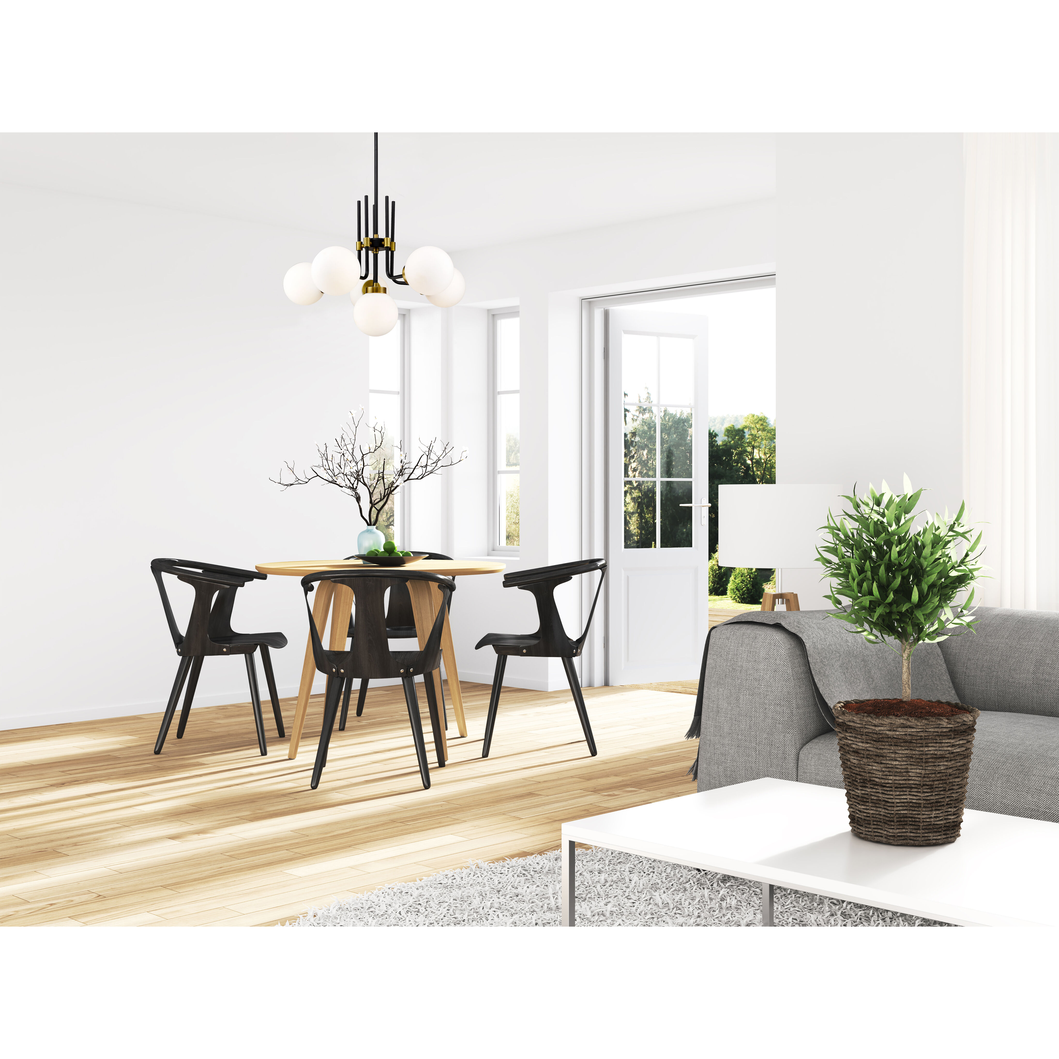 Parsons 6 Light 27 inch Matte Black and Olde Brass Chandelier Ceiling Light