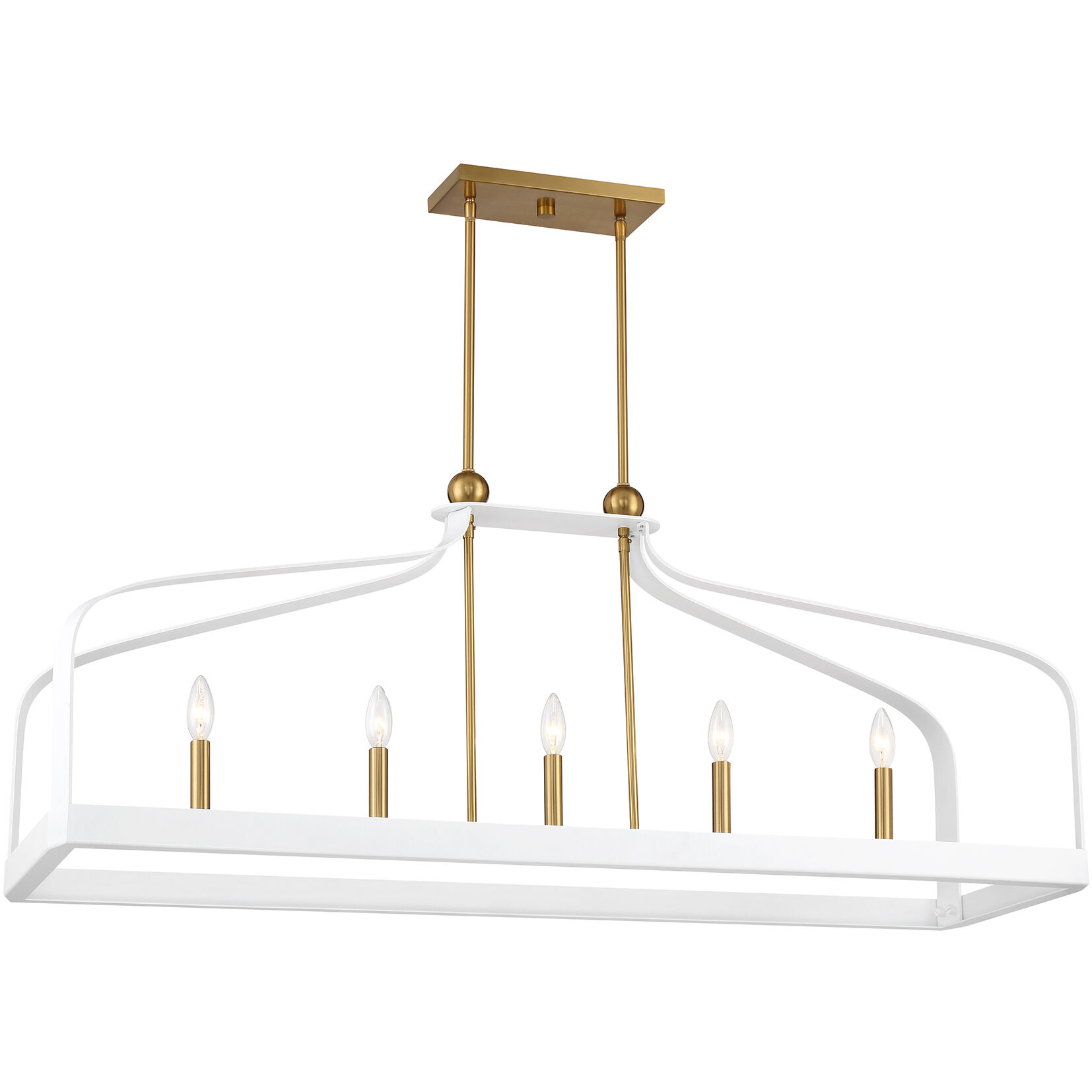 Sheffield 5 Light 46 inch White with Warm Brass Accents Linear Chandelier Ceiling Light in White/Warm Brass