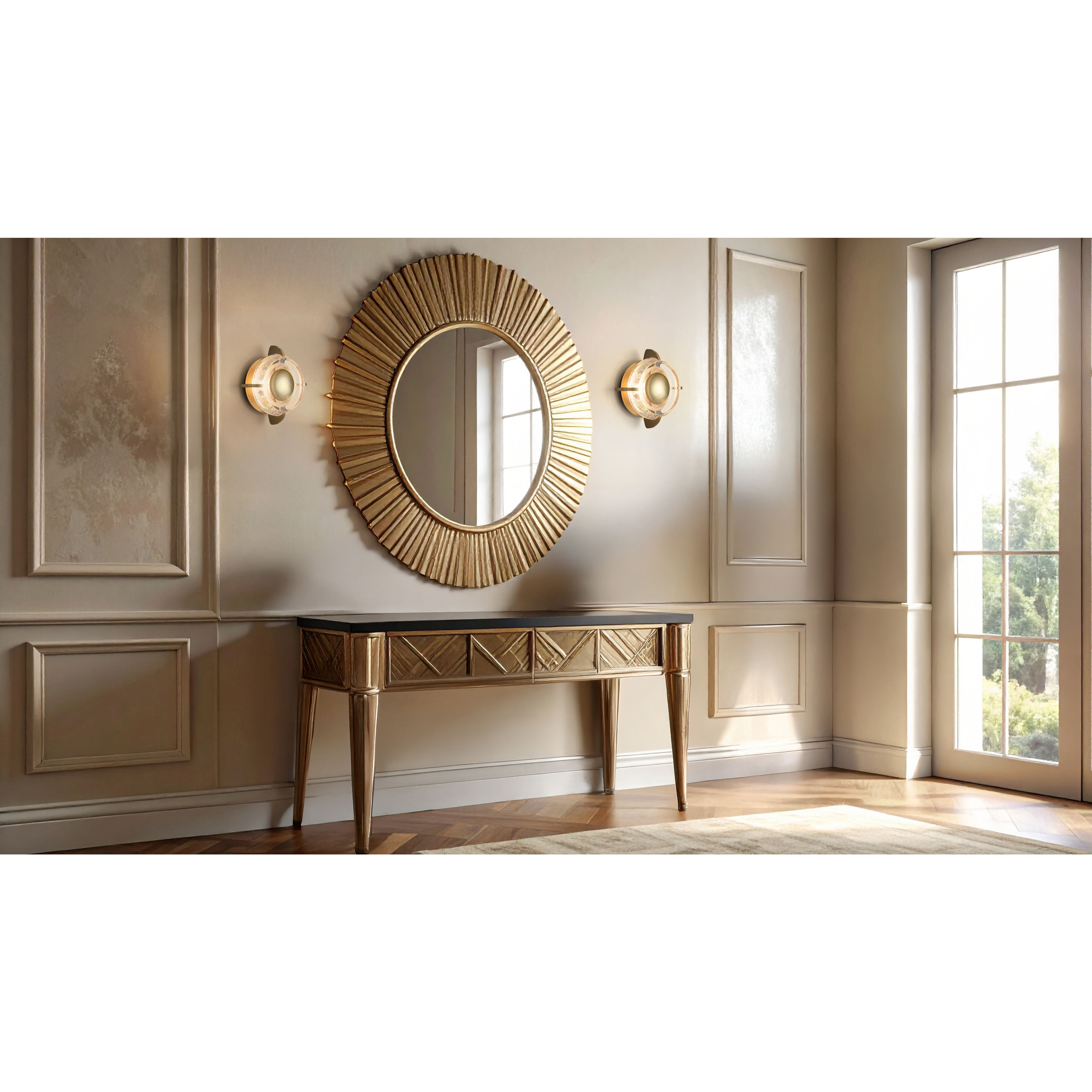 Lustra LED 10.6 inch Modern Brass Sconce/Flush Mount Wall Light, Art & Alchemy