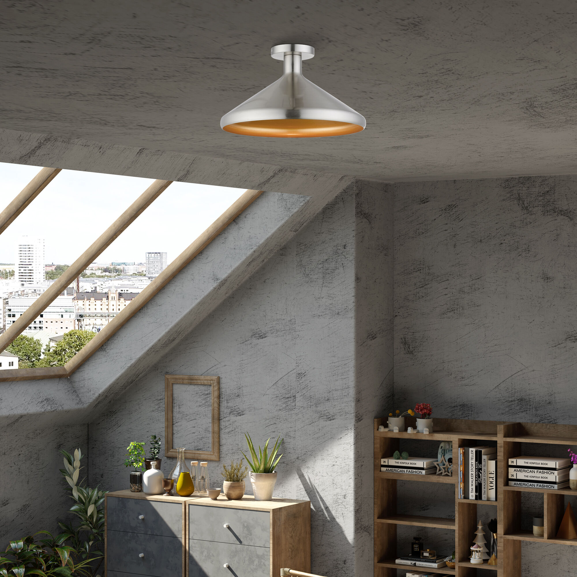 Geneva 1 Light 15 inch Brushed Nickel Semi-Flush Mount Ceiling Light