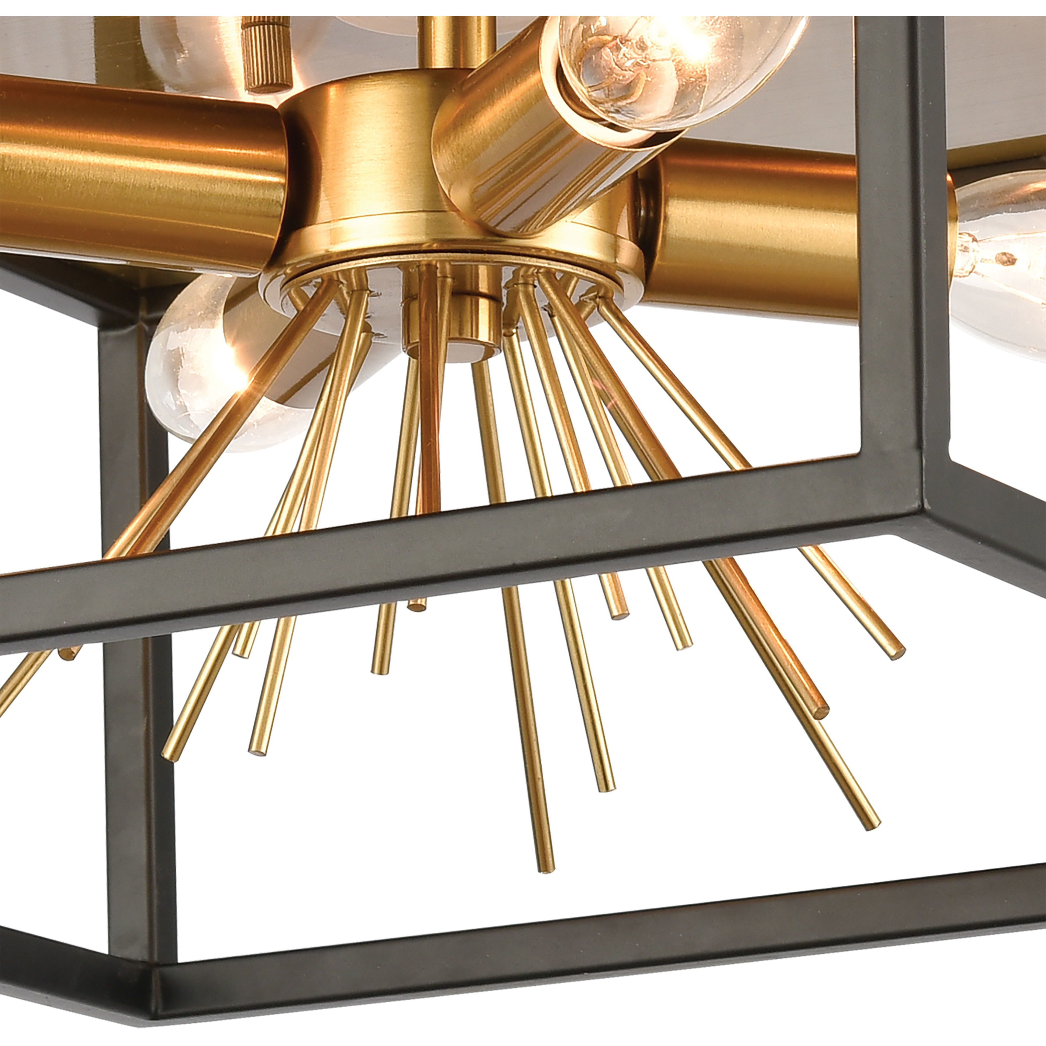 Spark 4 Light 12 inch Matte Black with Burnished Brass Flush Mount Ceiling Light