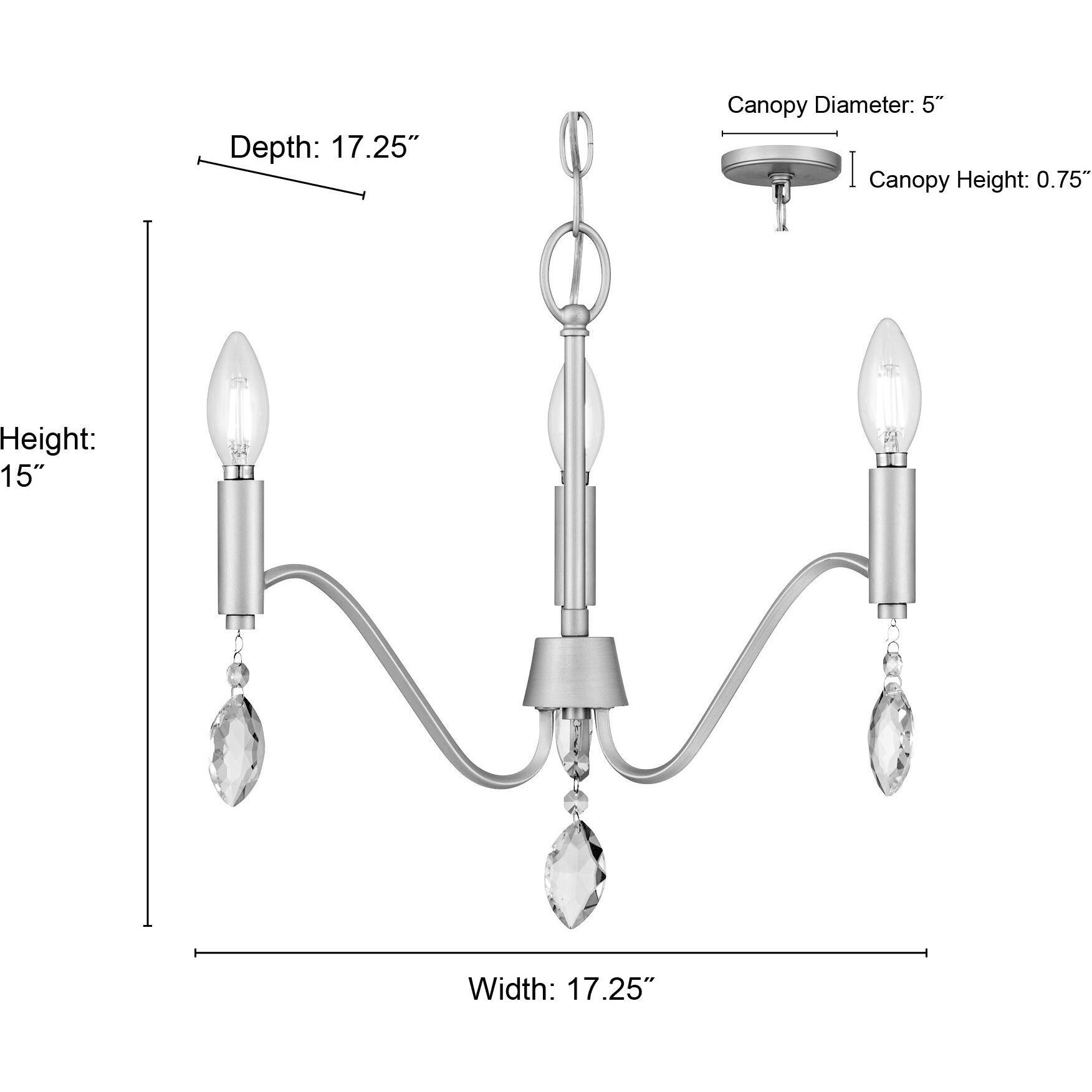 Aureline 3 Light 17.25 inch Aged Silver Chandelier Ceiling Light