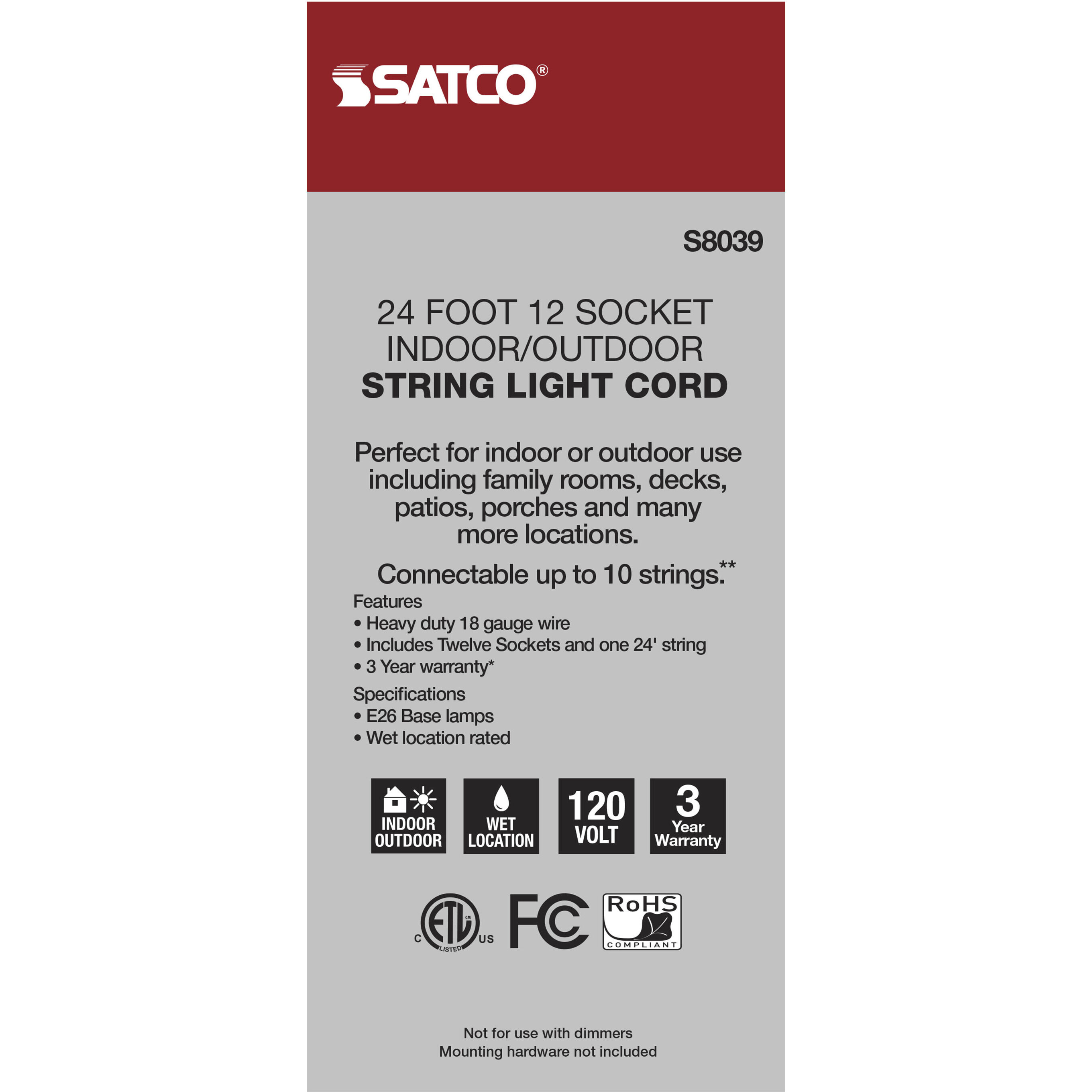 Lumos 12 Light LED 24 foot Black String Lights