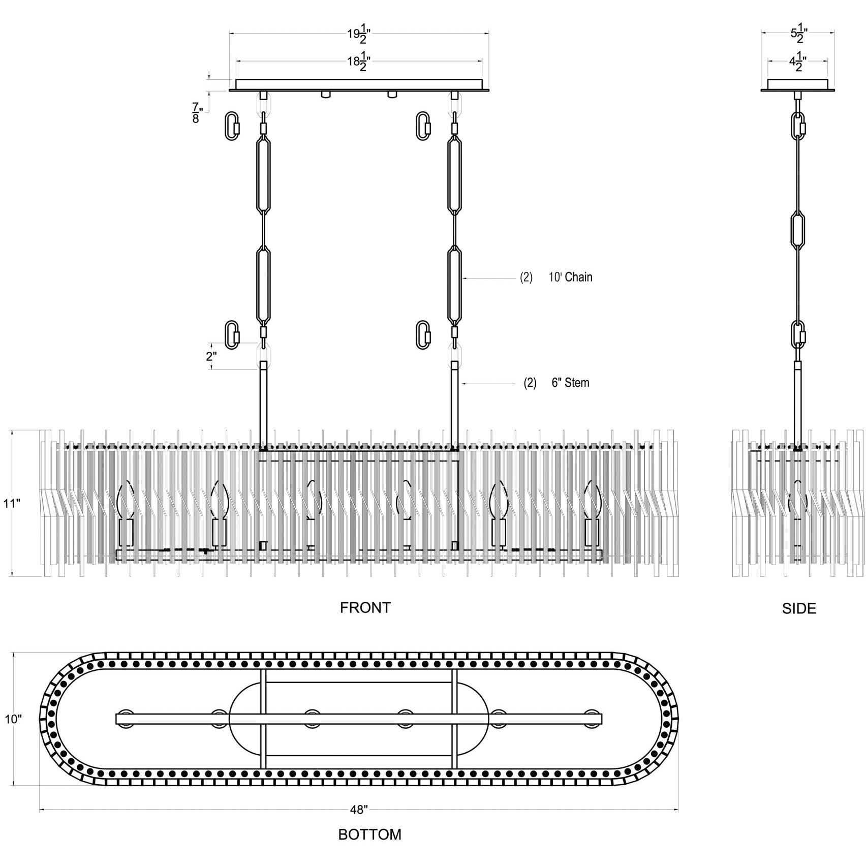 Park Row 6 Light 48 inch Matte Black and French Gold Linear Pendant Ceiling Light, Smithsonian Collaboration