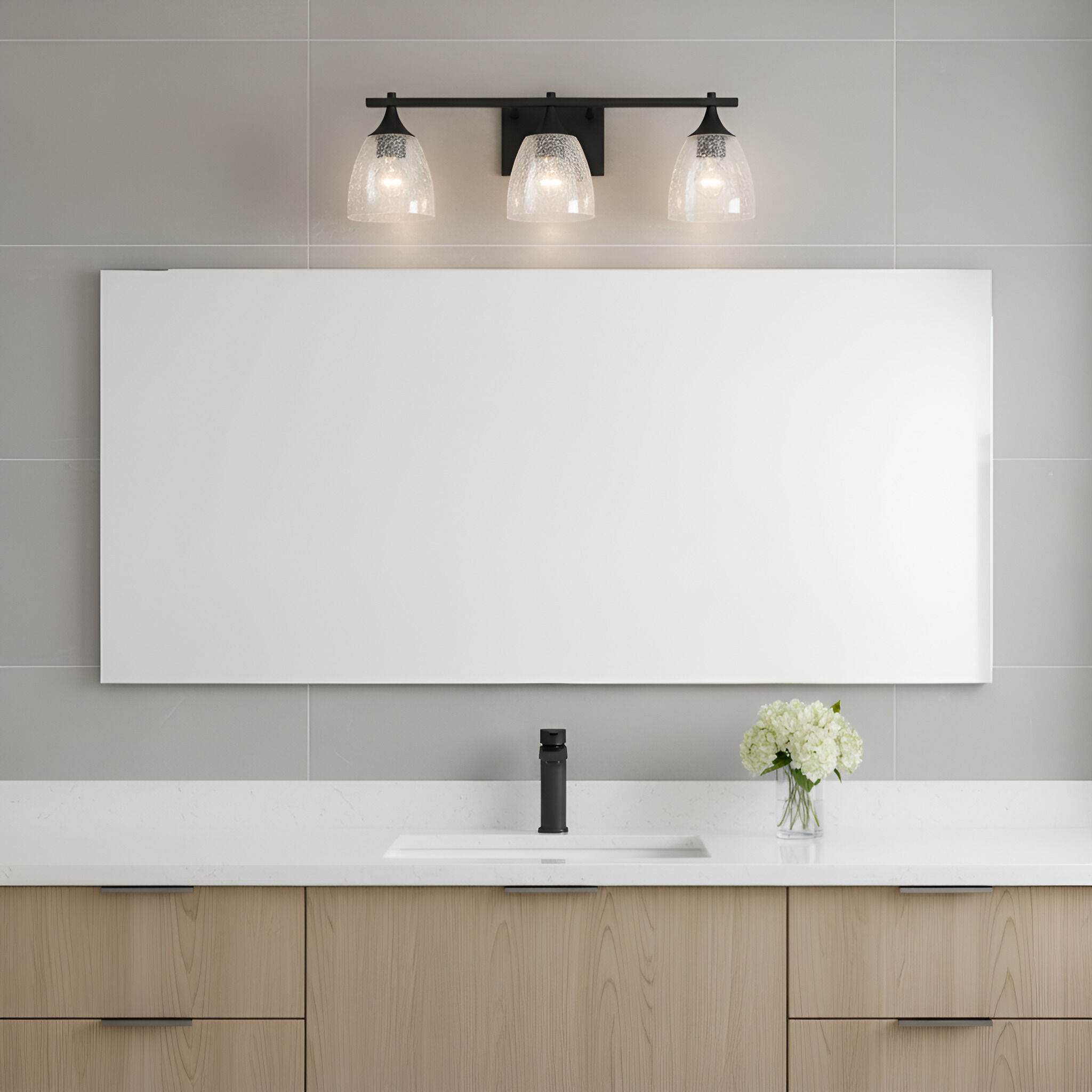 Drew & Jonathan Toffino 3 Light 26 inch Midnight Black Vanity Light Wall Light in Clear Crackle Glass