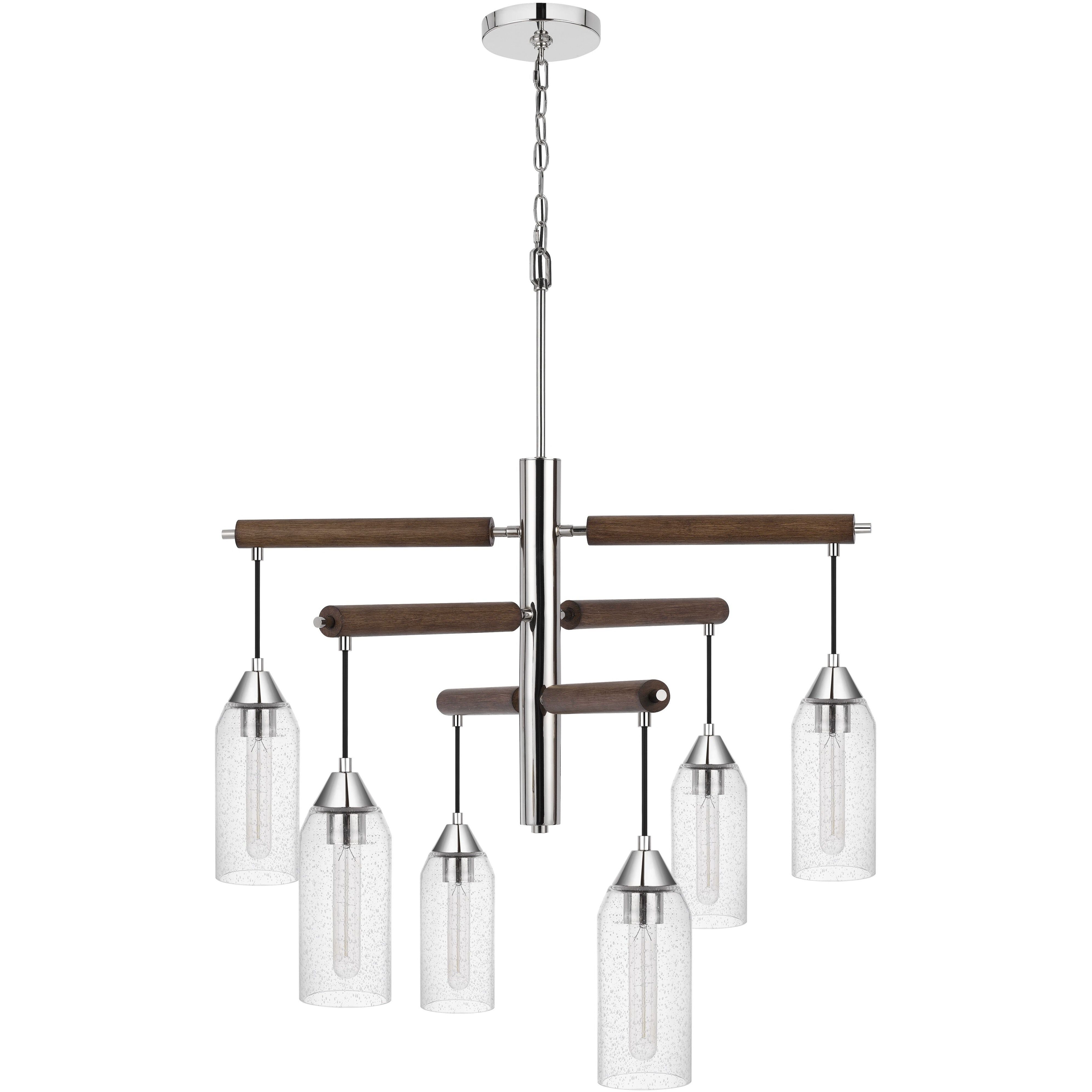 Massilon 6 Light 32 inch Chrome and Wood Chandelier Ceiling Light