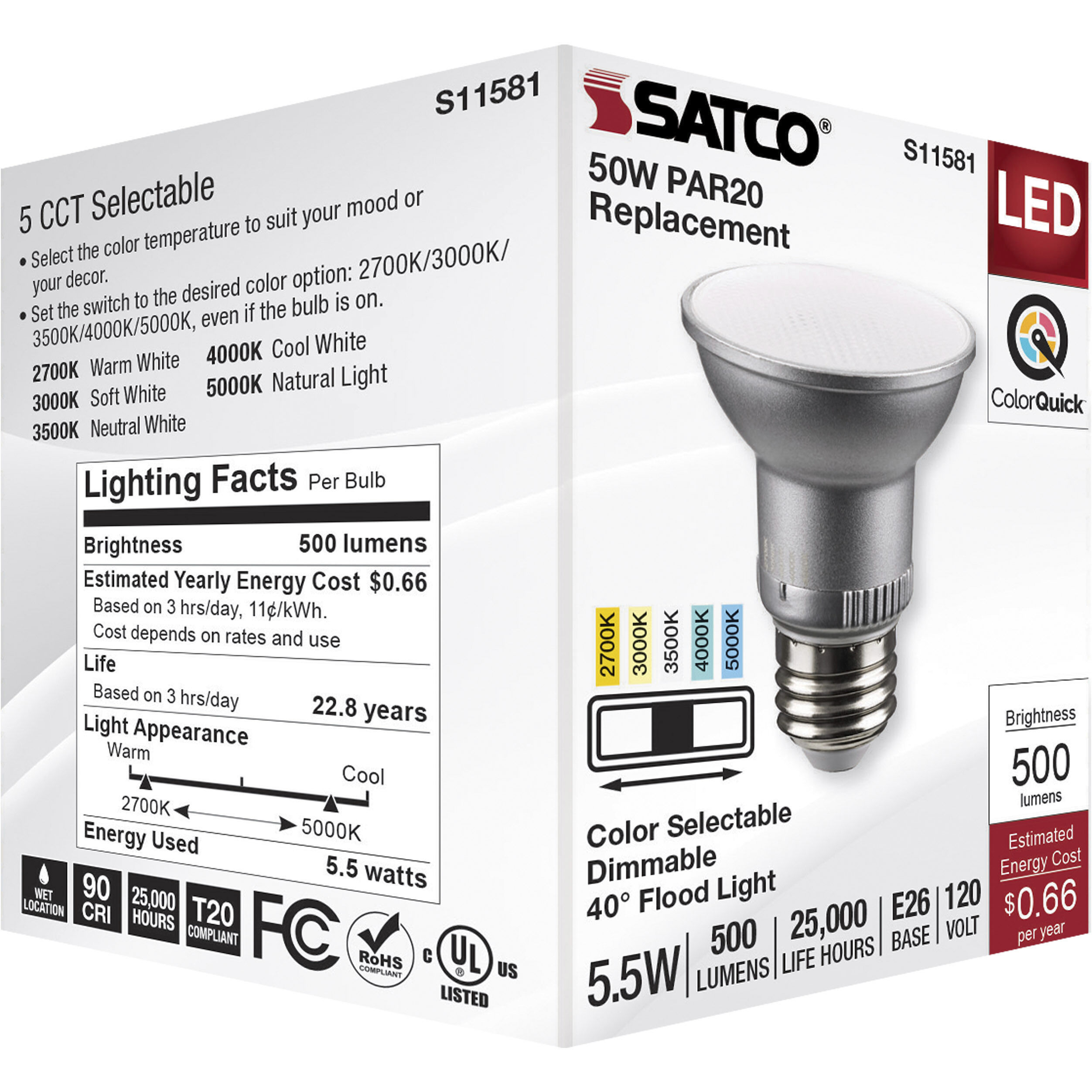 Lumos LED Medium PAR20 5.5 watt 2700K/3000K/3500K/4000K/5000K Light Bulb