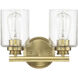 Neighborhood Bolden 2 Light 12.7 inch Satin Brass Vanity Light Wall Light in Clear Seeded