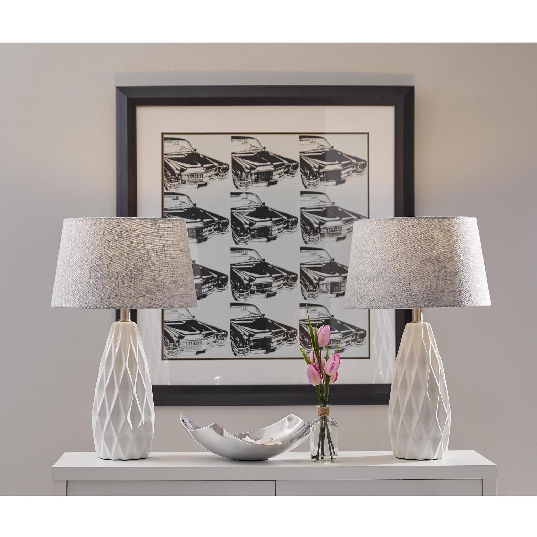 Joan 22.5 inch 100 watt White Table Lamps Portable Light, 2 Pack, Simplee Adesso