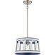 White Burlap 1 Light 14 inch White with Blue and Satin Nickel Pendant Ceiling Light