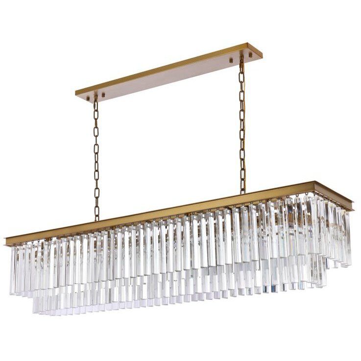 Sydney 12 Light 60 inch Satin Gold Linear Chandelier Ceiling Light in Clear