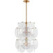 AERIN Loire 6 Light 20 inch Gild Barrel Chandelier Ceiling Light in White Strie Glass, Medium