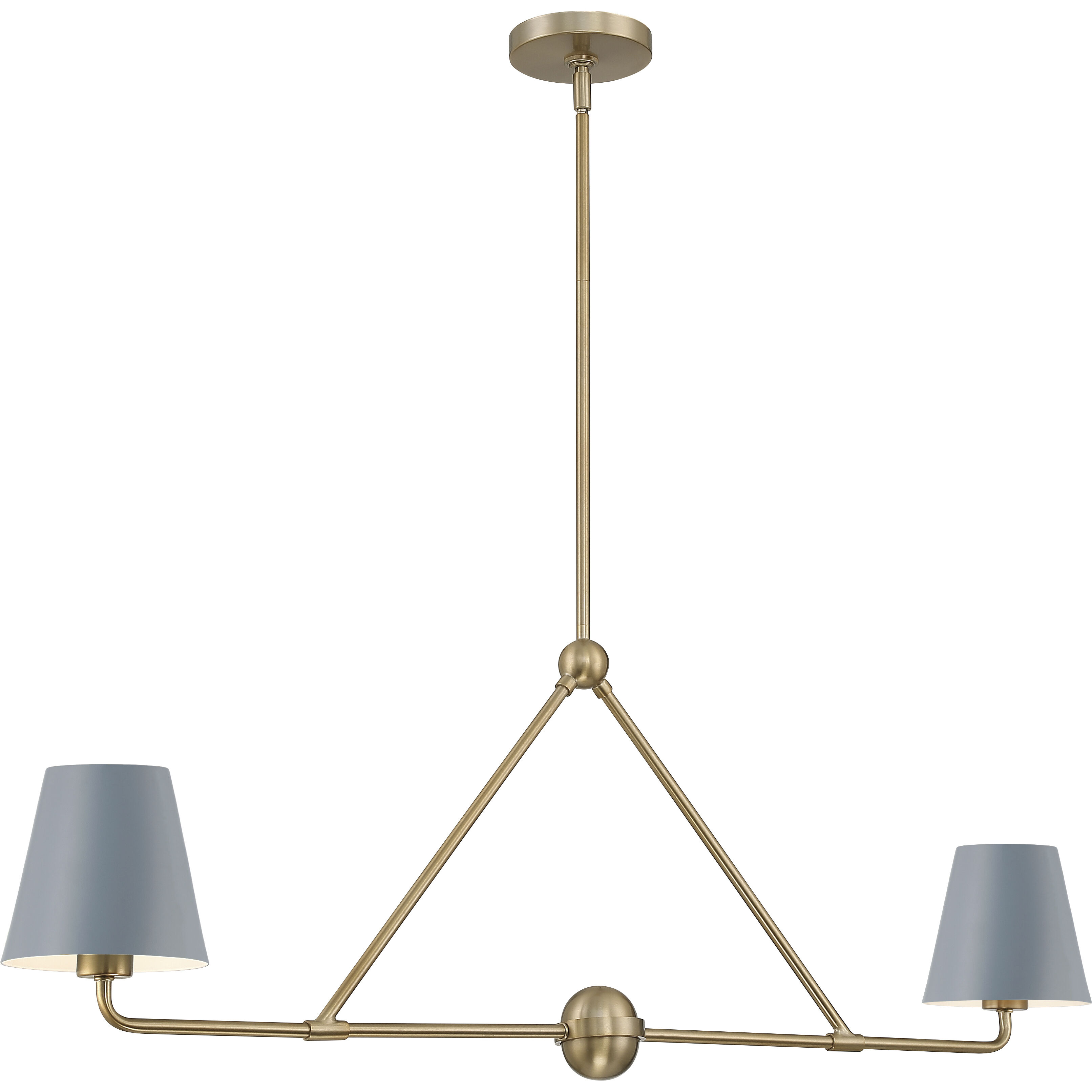 Xavier 2 Light 42 inch Vibrant Gold Linear Chandelier Ceiling Light in Vibrant Gold and Blue