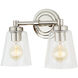 Wilshire 2 Light 13 inch Polished Nickel Bathroom Wall Sconce Wall Light