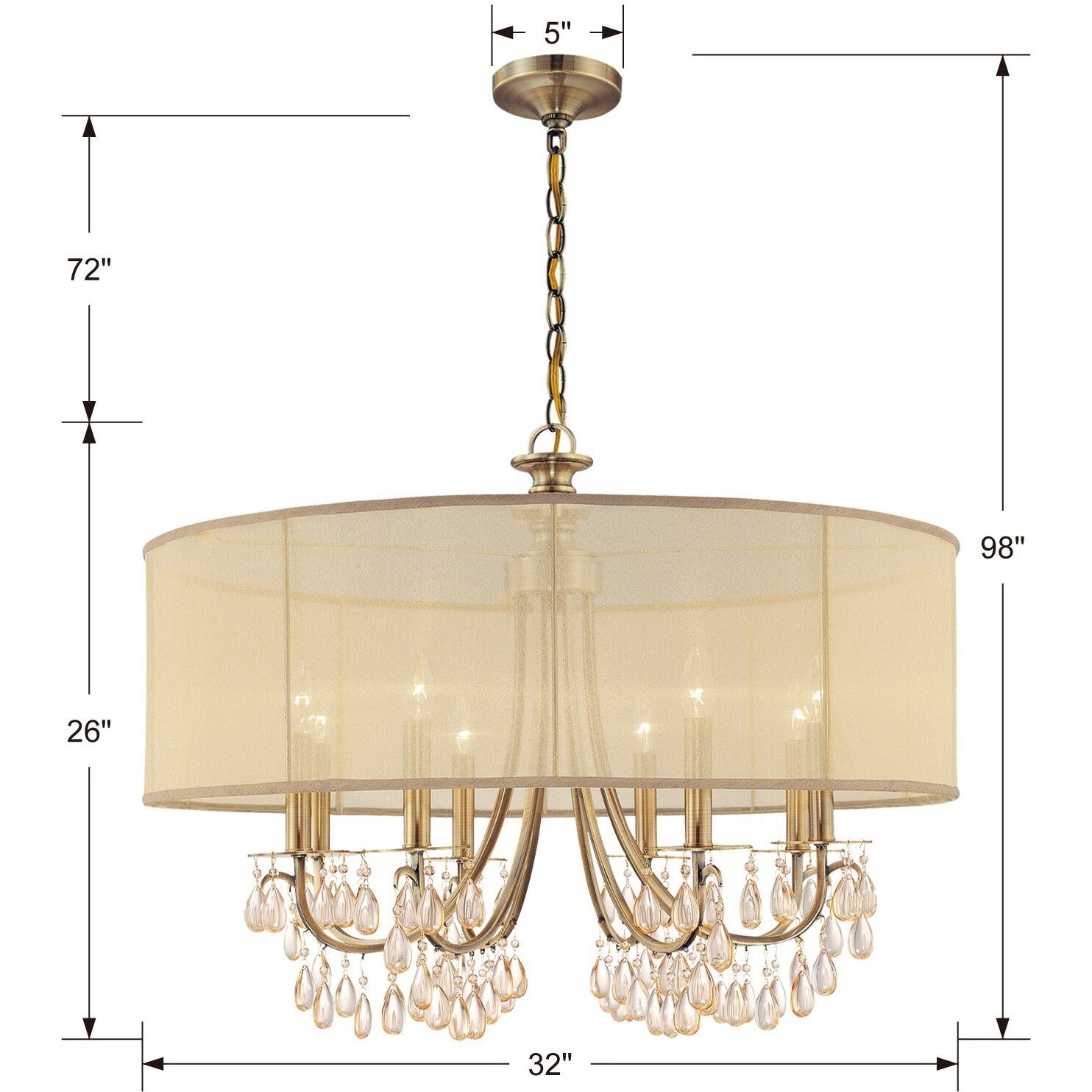 Hampton 8 Light 32 inch Antique Brass Chandelier Ceiling Light