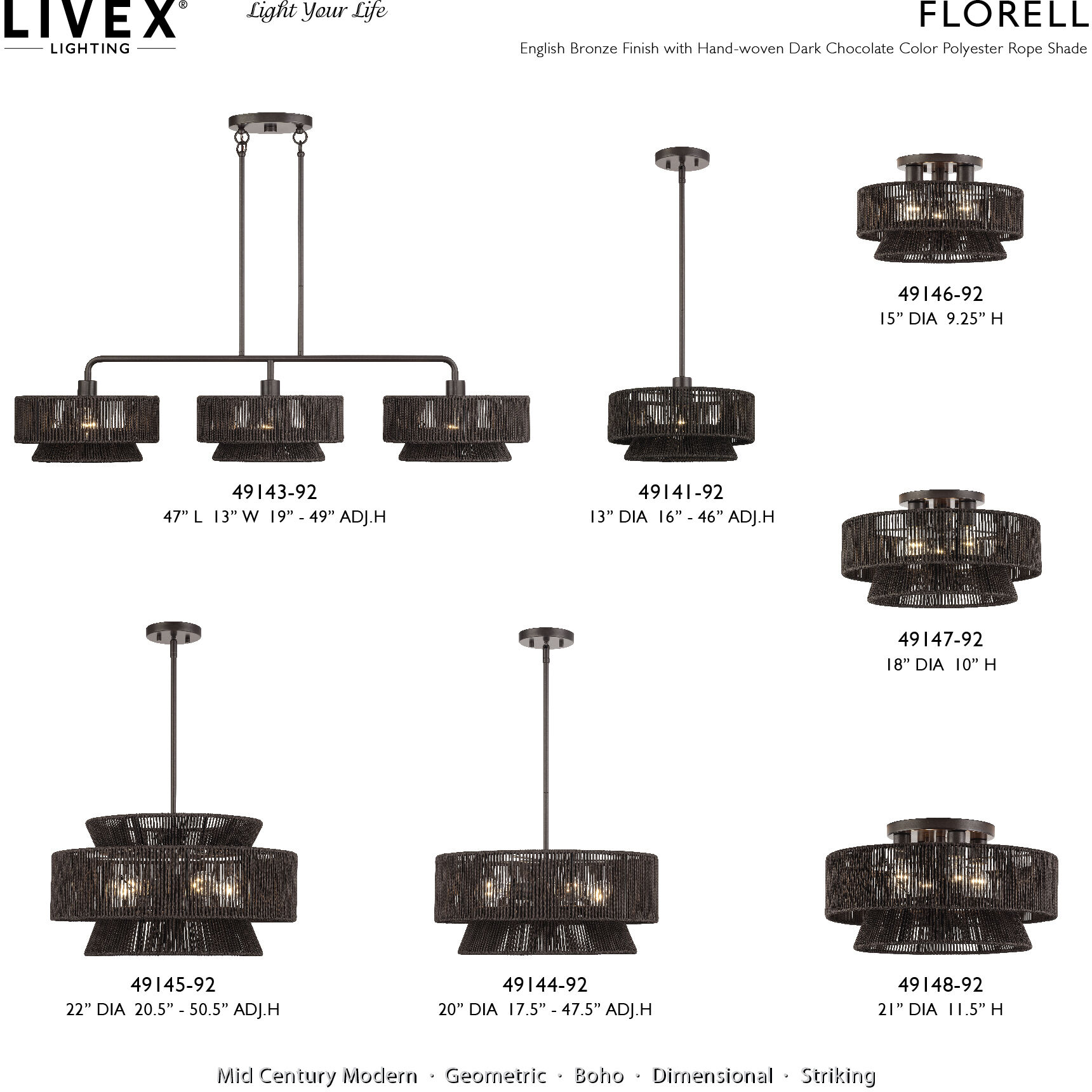 Florell 3 Light 15 inch English Bronze Semi Flush Mount Ceiling Light, Large