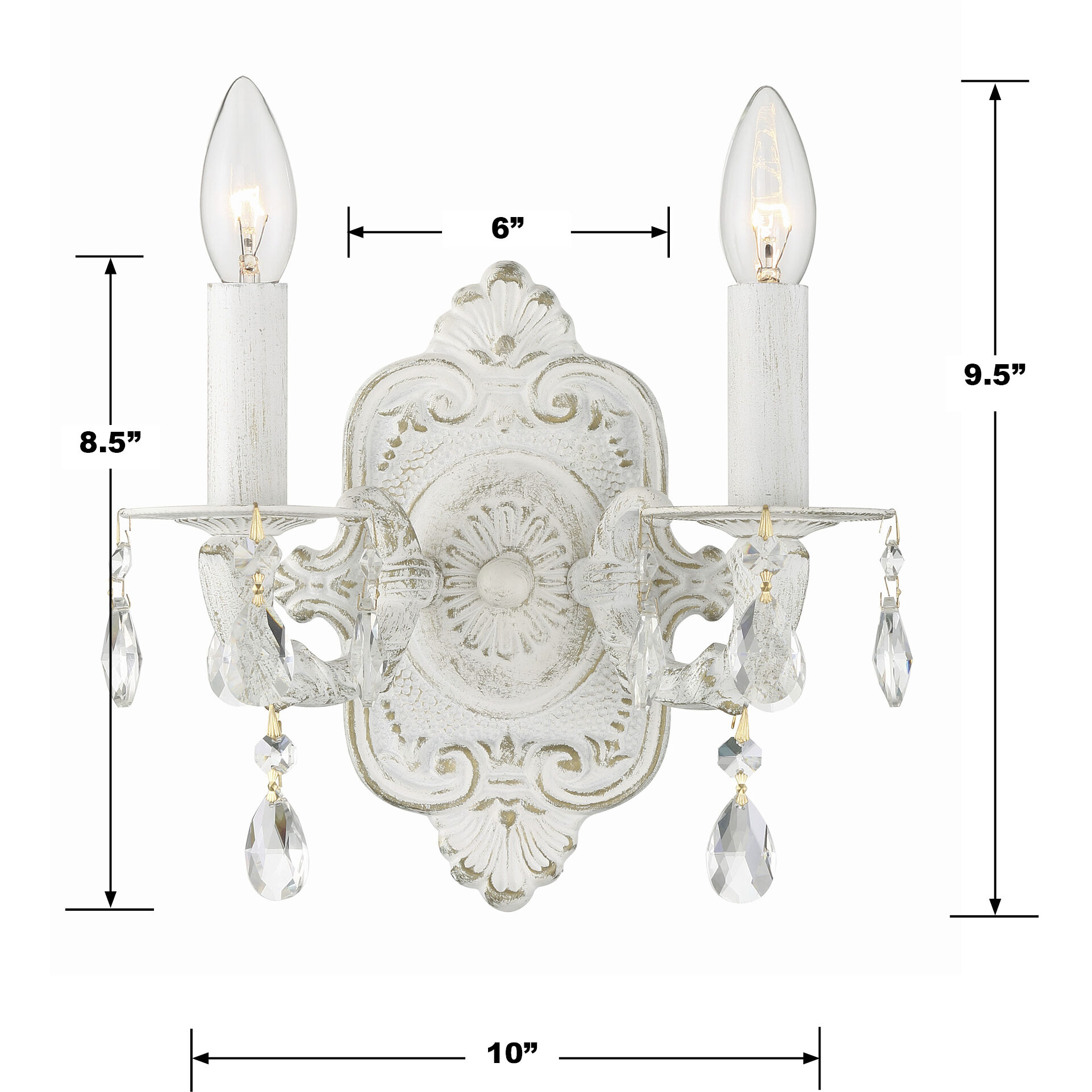 Paris Market Sconce Wall Light in Clear Hand Cut, Antique White