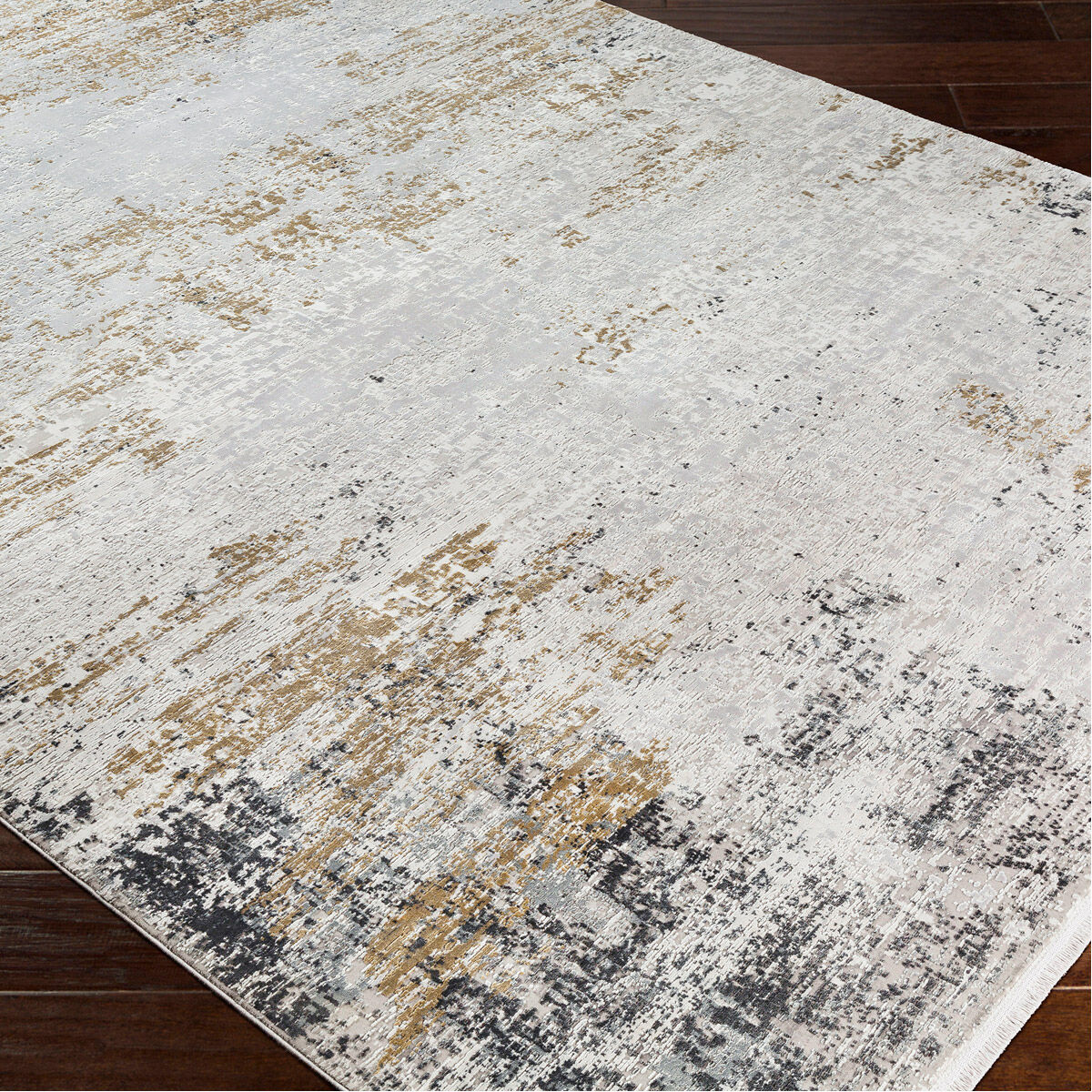 Ulen 134 X 90 inch White/Charcoal/Saffron/Subtle Light Gray Rug, 7.5ft x 11ft