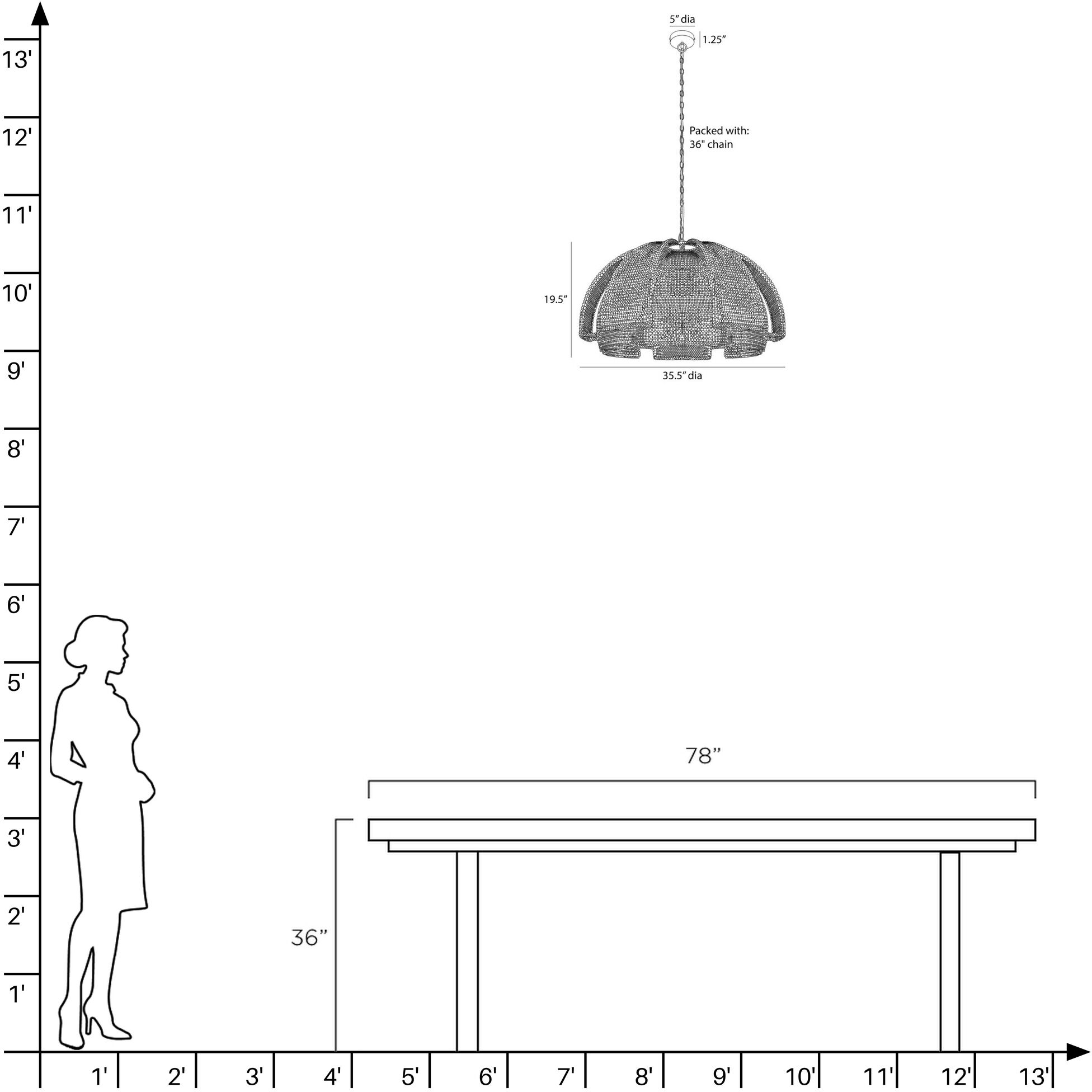 Kamari 3 Light 35.5 inch Antique Brass Pendant Ceiling Light