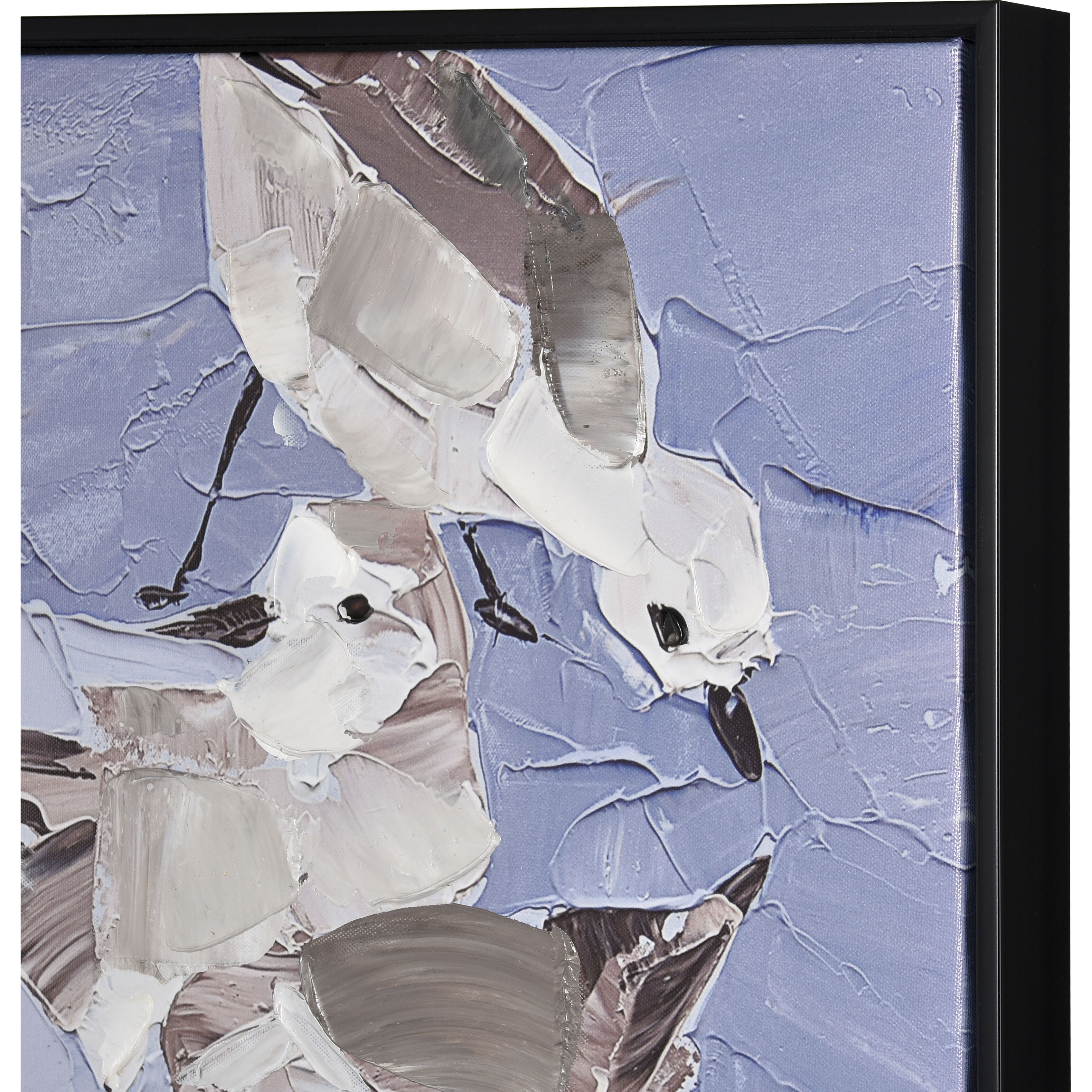 Seagull Abstract Blue with Gray and Black Framed Wall Art
