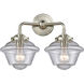 Nouveau Small Oxford 2 Light 16 inch Brushed Satin Nickel Bath Vanity Light Wall Light in Seedy Glass, Nouveau