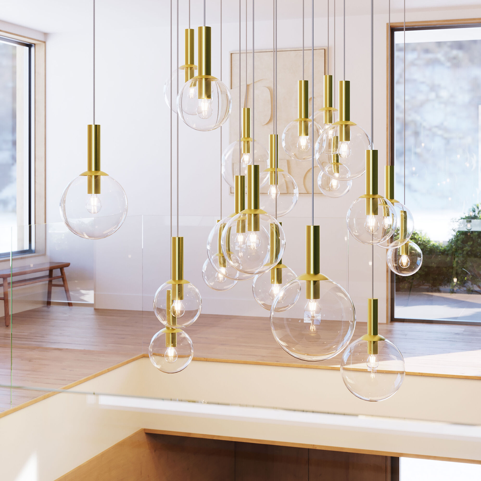Bubbles 1 Light 12 inch Satin Brass Pendant Ceiling Light