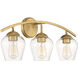 Transitional 3 Light 24 inch Natural Brass Bathroom Vanity Light Wall Light