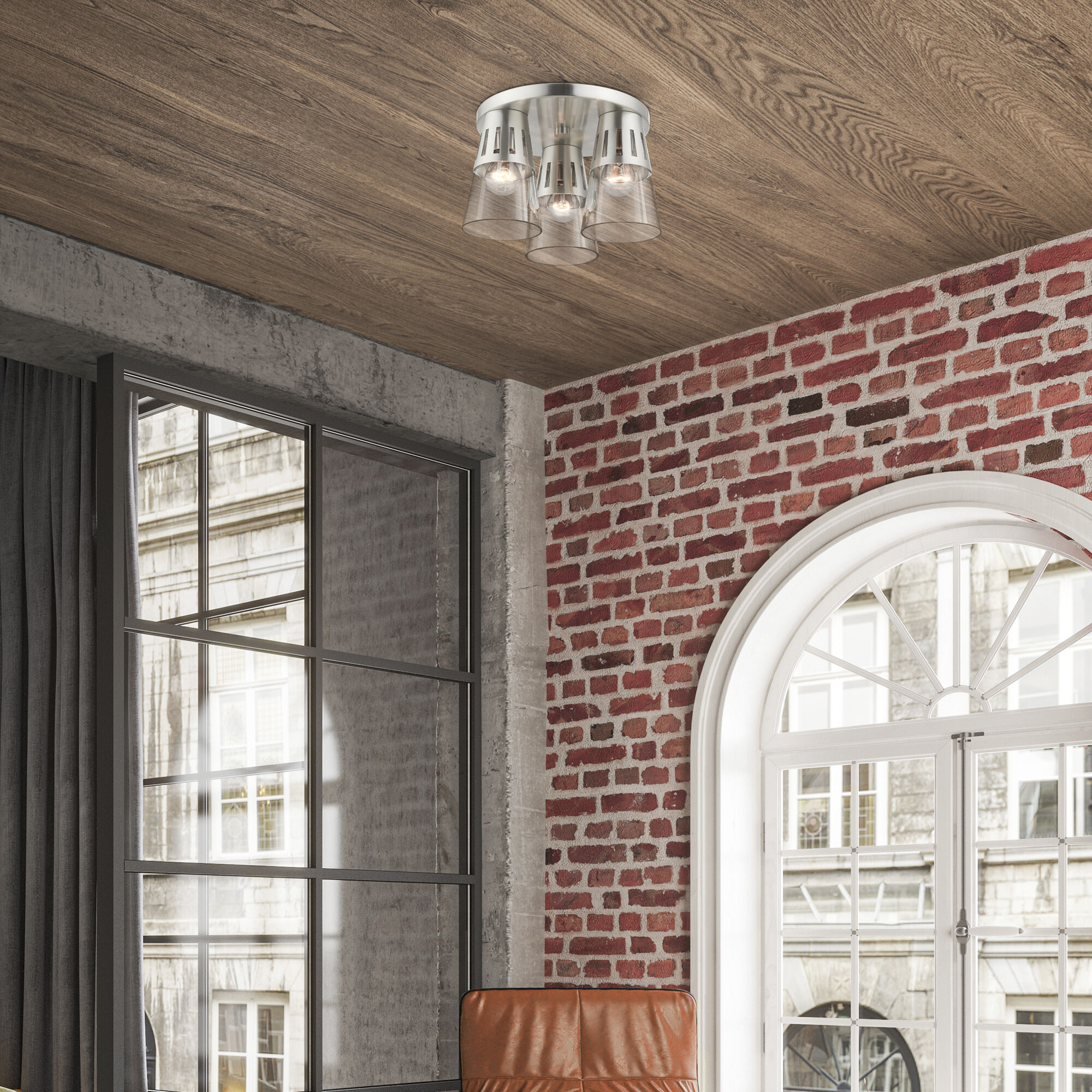 Bennington 3 Light 13 inch Brushed Nickel Flush Mount Ceiling Light