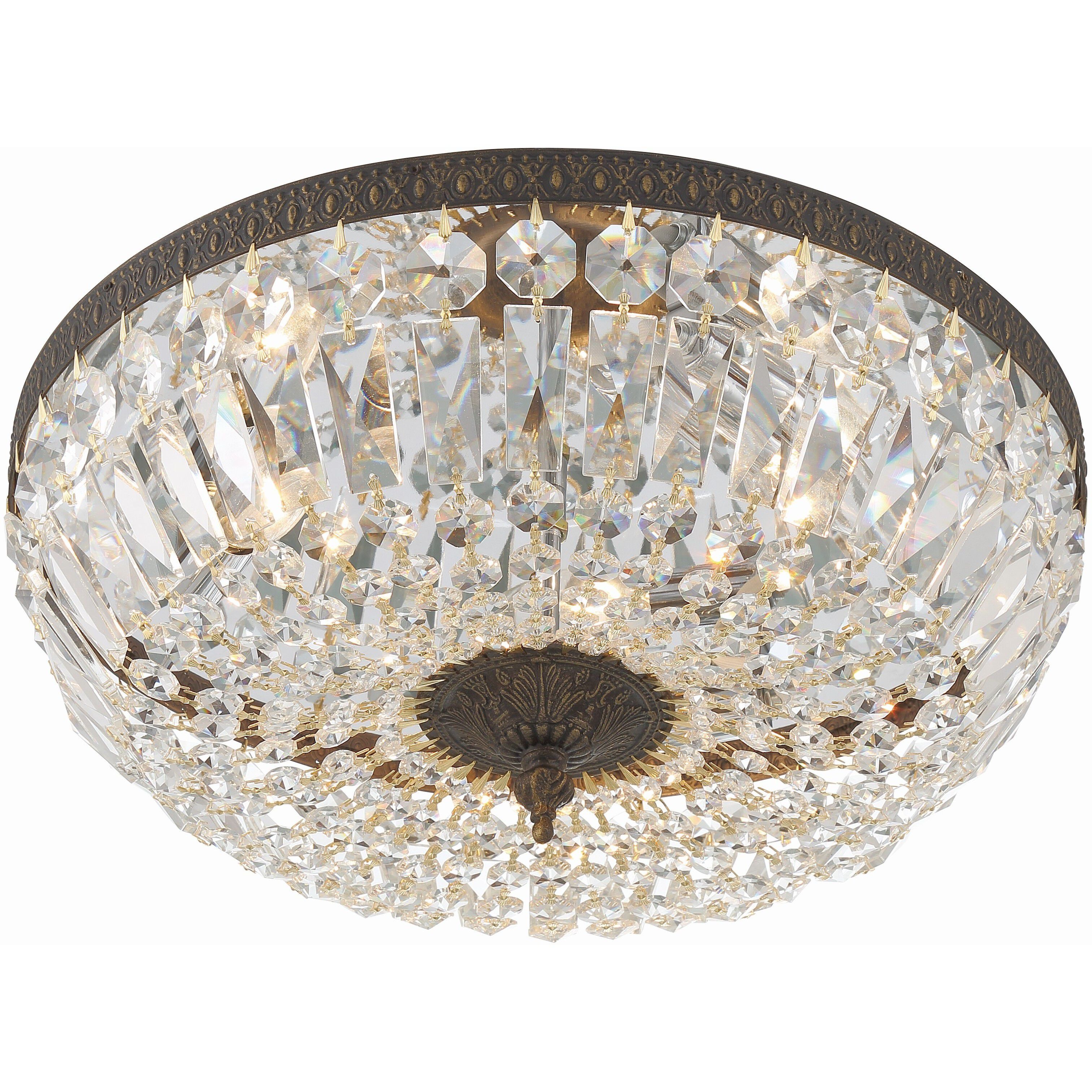 Waltham 3 Light 16 inch English Bronze Flush Ceiling Light in Clear Hand Cut