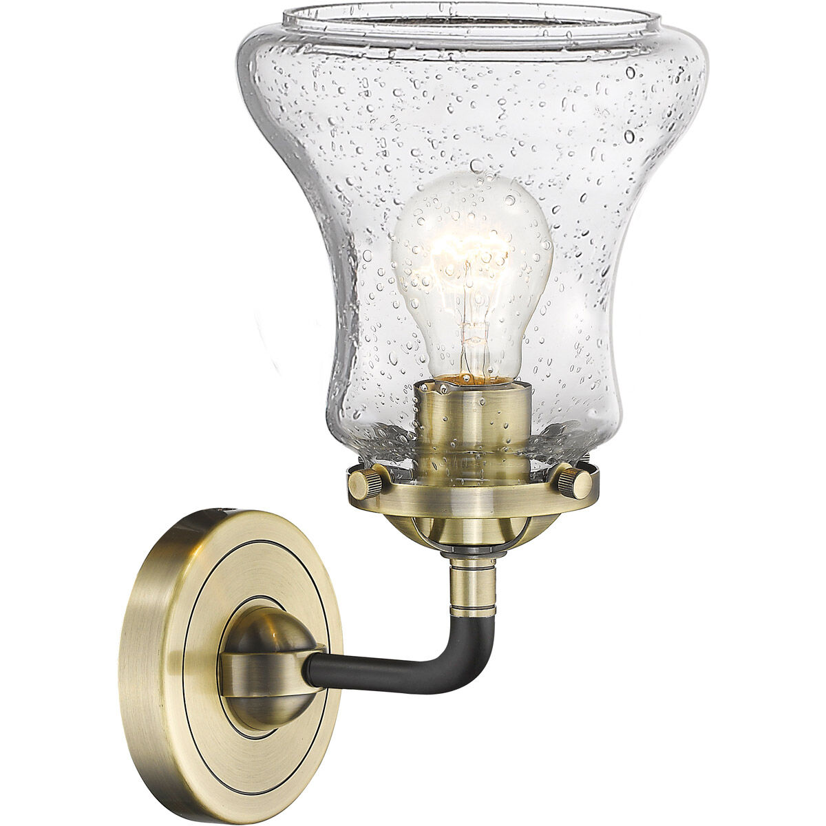Nouveau Bellmont 1 Light 6 inch Black Antique Brass Sconce Wall Light in Seedy Glass, Nouveau