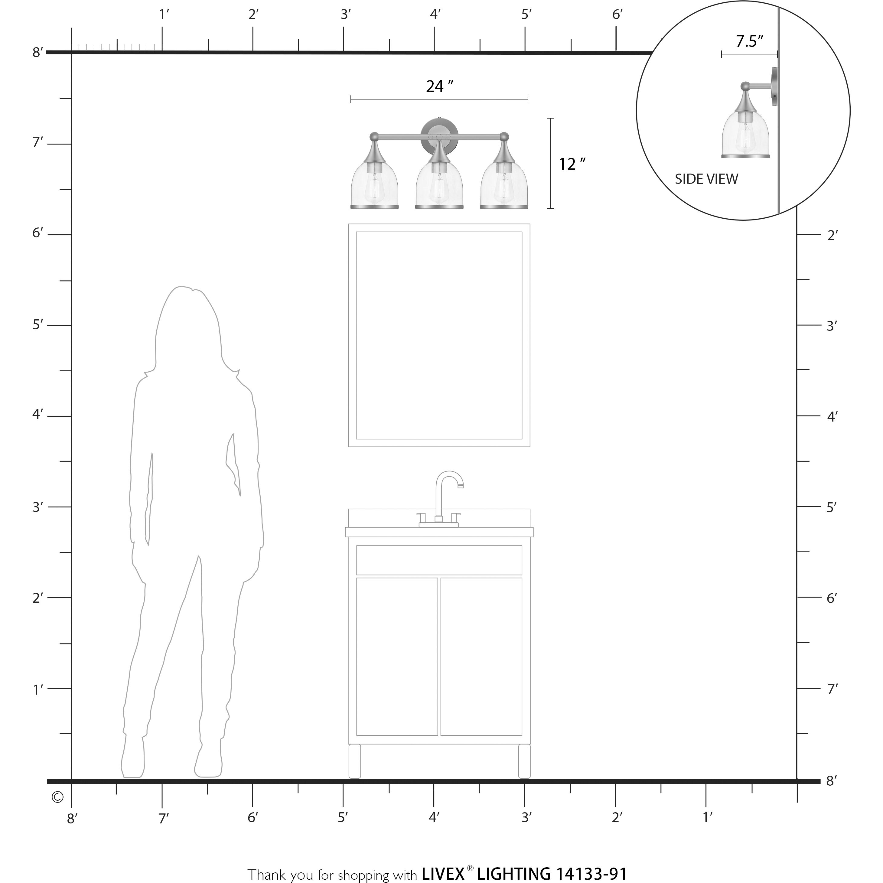 Ashridge 3 Light 24 inch Brushed Nickel Vanity Wall Sconce Wall Light