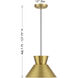 Mid-Century Modern 1 Light 12 inch Natural Brass Pendant Ceiling Light