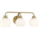 Contemporary 3 Light 24 inch Natural Brass Bathroom Vanity Light Wall Light
