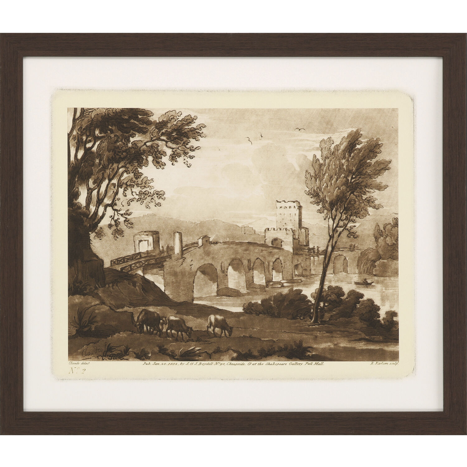 Pastoral Landscape Sepia and Brown Framed Art